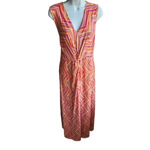 Soft Surroundings Giselli Dress Sleeveless V-Neck Chevron Zigzag Stretch Size L
